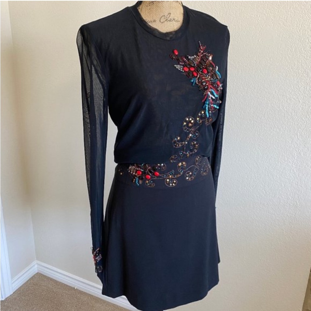 Cache Black and Red Embellished Skirt Set